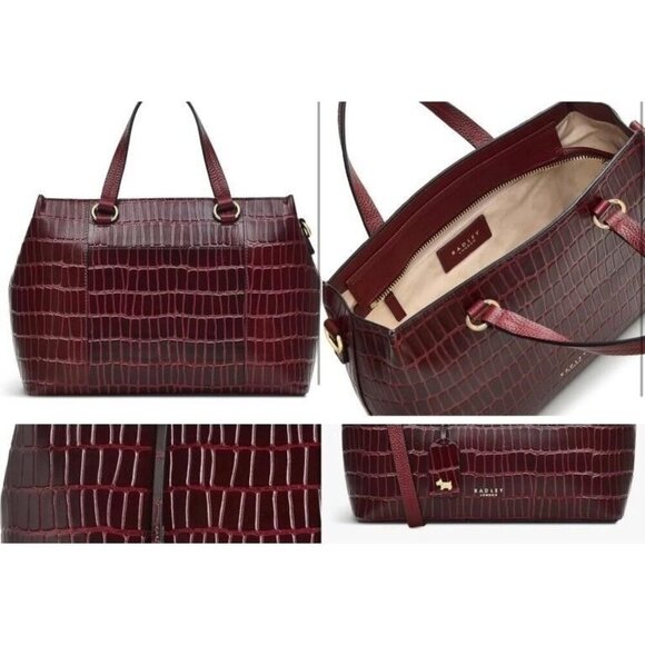 RADLEY LONDON Eltham Mews croc embossed leather crossbody satchel in Oxblood NWO - Picture 3 of 4